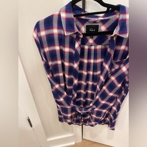 Rails navy blue flannel. Like new. Size large. Red and black accents.